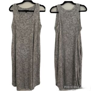 Ellen Tracy Size M Floral Leaf Gray Midi Lounge Tank Dress Breathable Beachy